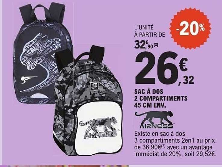 SAC À DOS 2 COMPARTIMENTS 45 CM ENV.