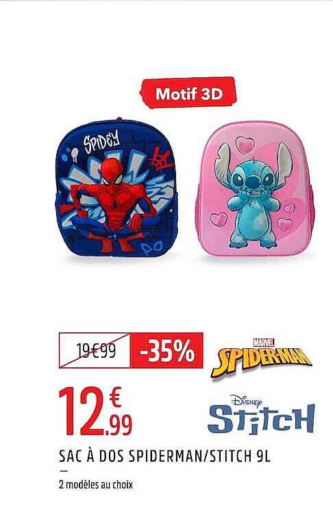 SAC À DOS SPIDERMAN/STITCH 9L