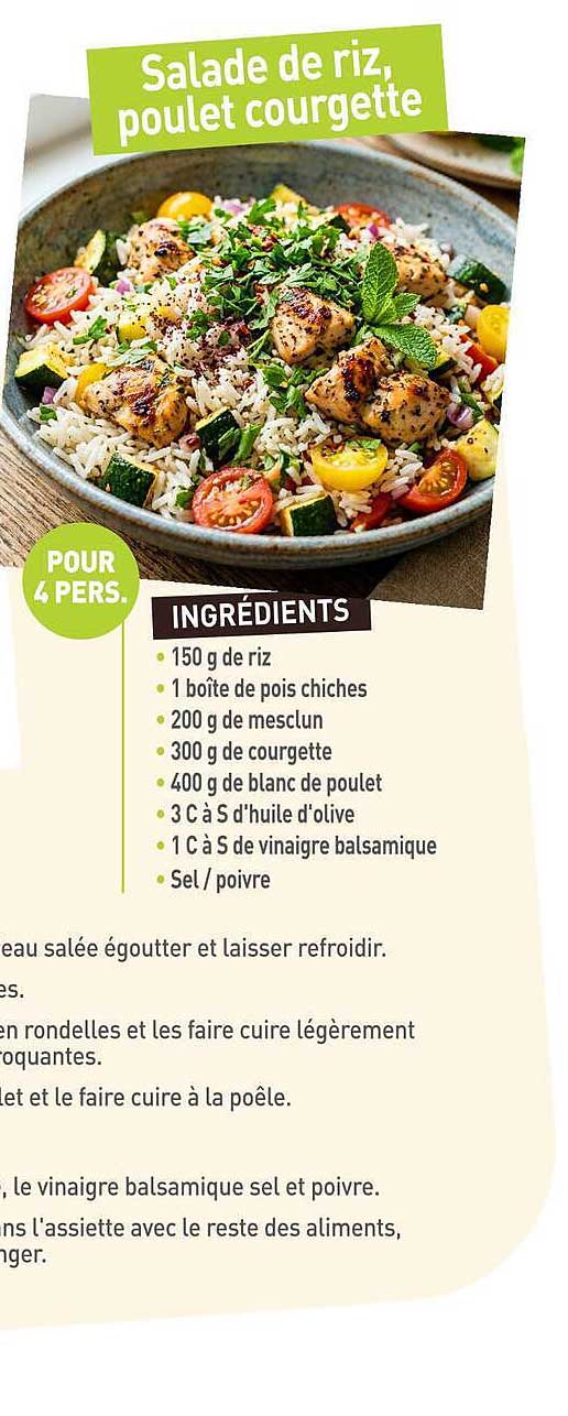 Salade de riz, poulet courgette