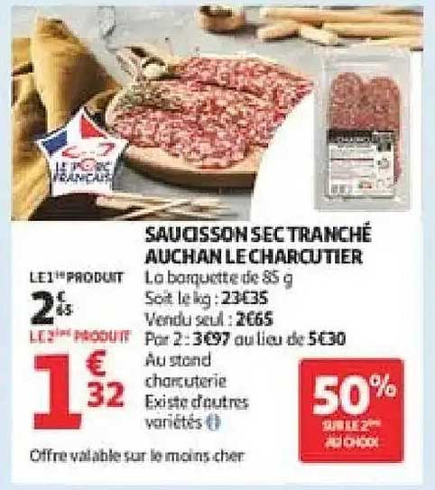 SAUCISSON SEC TRANCHÉ AUCHAN LE CHARCUTIER
