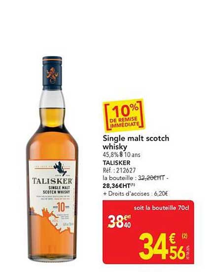 Single malt scotch whisky 45,8% 8 10 ans TALISKER