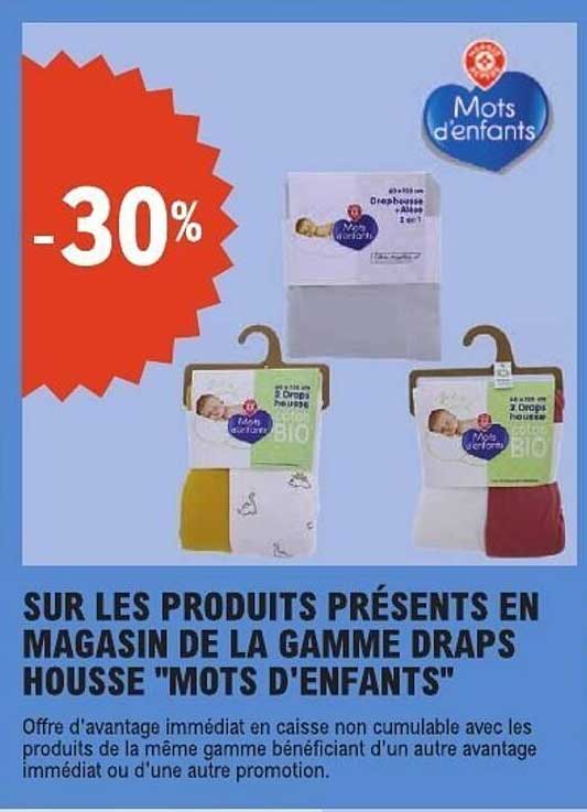 SUR LES PRODUITS PRÉSENTS EN MAGASIN DE LA GAMME DRAPS HOUSSE "MOTS D'ENFANTS"