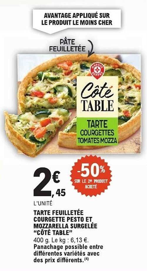 TARTE FEUILLETÉE COURGETTE PESTO ET MOZZARELLA SURGELÉE “CÔTÉ TABLE”
