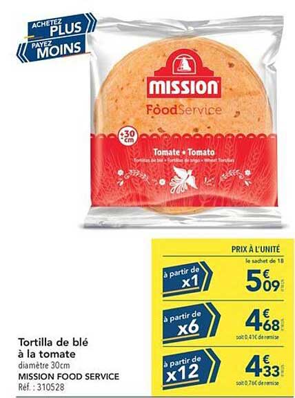 Tortilla de blé à la tomate diamètre 30cm MISSION FOOD SERVICE