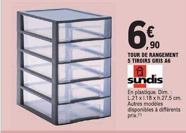 TOUR DE RANGEMENT 5 TIROIRS GRIS A6