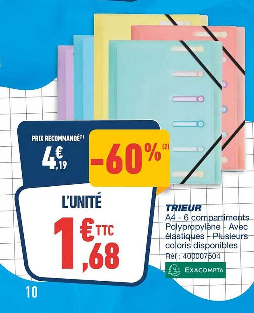 TRIEUR A4 - 6 compartiments Polypropylène - Avec élastiques - Plusieurs coloris disponibles