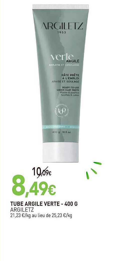 TUBE ARGILE VERTE - 400 G ARGILETZ