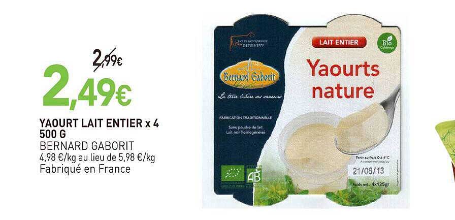 YAOURT LAIT ENTIER x 4 500 G BERNARD GABORIT