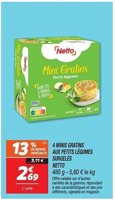 4 MINIS GRATINS AUX PETITS LÉGUMES SURGELÉS