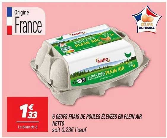 6 OEUFS FRAIS DE POULES ÉLEVÉES EN PLEIN AIR NETTO