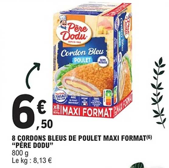 8 CORDONS BLEUS DE POULET MAXI FORMAT(6) "PÈRE DODU"
