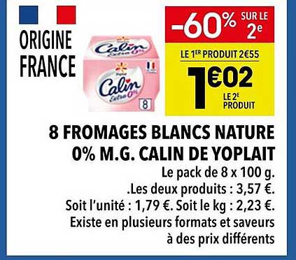 8 FROMAGES BLANCS NATURE 0% M.G. CALIN DE YOPLAIT