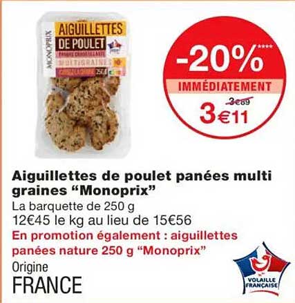 Aiguillettes de poulet panées multi graines "Monoprix"