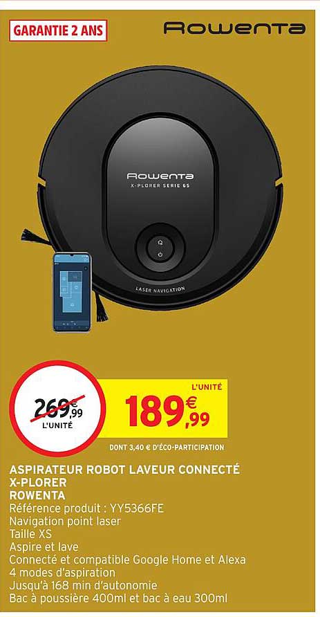 ASPIRATEUR ROBOT LAVEUR CONNECTÉ X-PLORER ROWENTA
