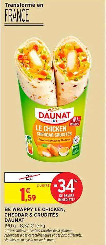 BE WRAPPY LE CHICKEN, CHEDDAR & CRUDITÉS DAUNAT