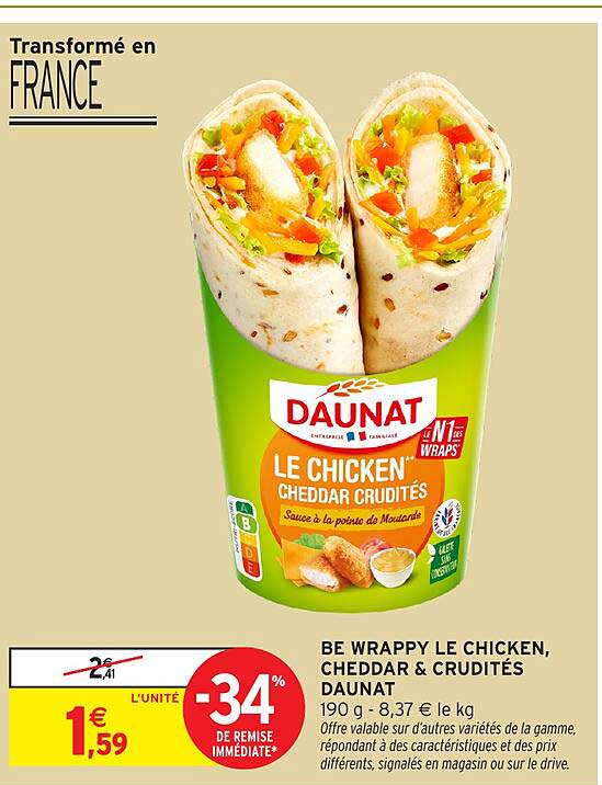 BE WRAPPY LE CHICKEN, CHEDDAR & CRUDITÉS DAUNAT