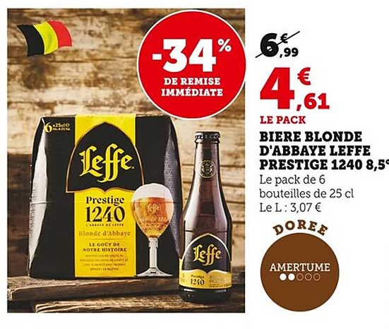 BIERE BLONDE D'ABBEYE LEFFE PRESTIGE 1240 8,5%