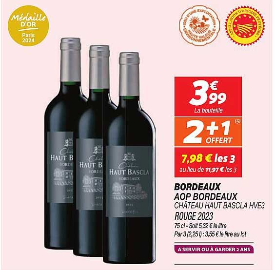 BORDEAUX AOP BORDEAUX CHÂTEAU HAUT BASCLA HVE3 ROUGE 2023