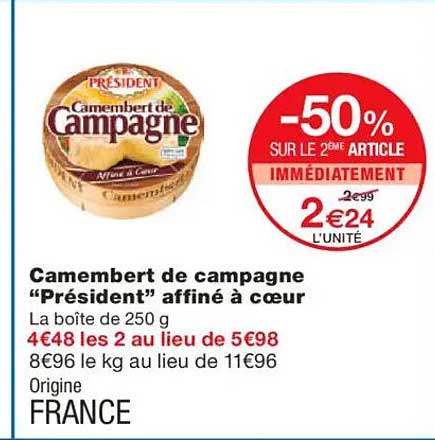 Camembert de campagne “Président” affiné à cœur