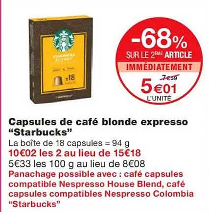 Capsules de café blonde expresso "Starbucks"