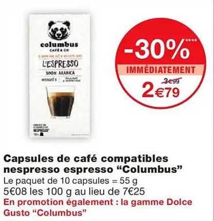 Capsules de café compatibles nespresso espresso “Columbus”