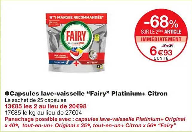 Capsules lave-vaisselle "Fairy" Platinium+ Citron