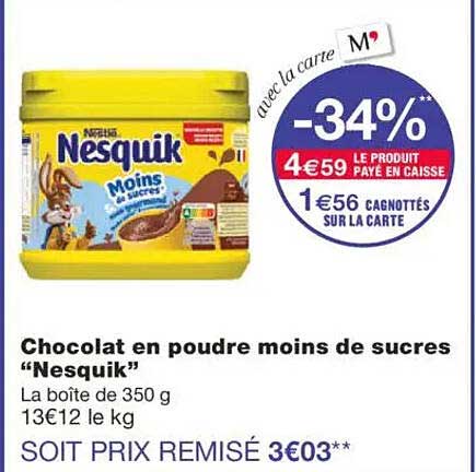 Chocolat en poudre moins de sucres “Nesquik”