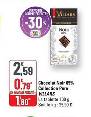 Chocolat Noir 85% Collection Pure VILLARS