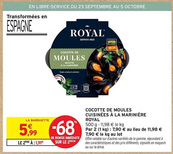 Cocotte de Moules Cuisinées à la Marinière Royal