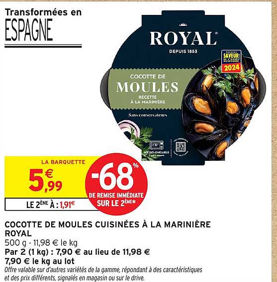 Cocotte de moules cuisinées à la marinière Royal