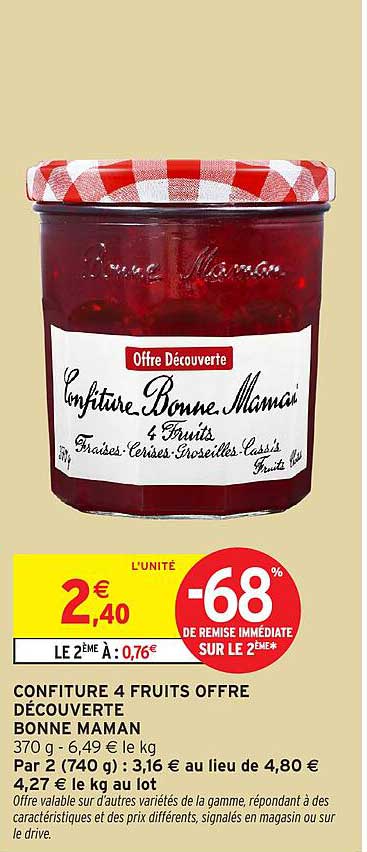 CONFITURE 4 FRUITS OFFRE DÉCOUVERTE BONNE MAMAN