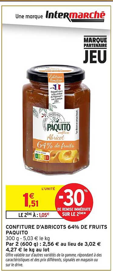 CONFITURE D'ABRICOTS 64% DE FRUITS PAQUITO