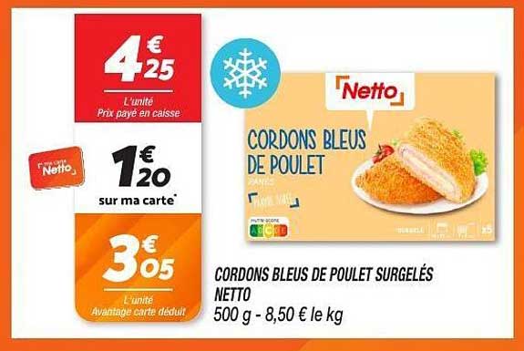 CORDONS BLEUS DE POULET SURGELÉS NETTO