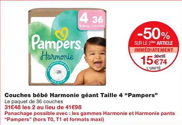 Couches bébé Harmonie géant Taille 4 "Pampers"