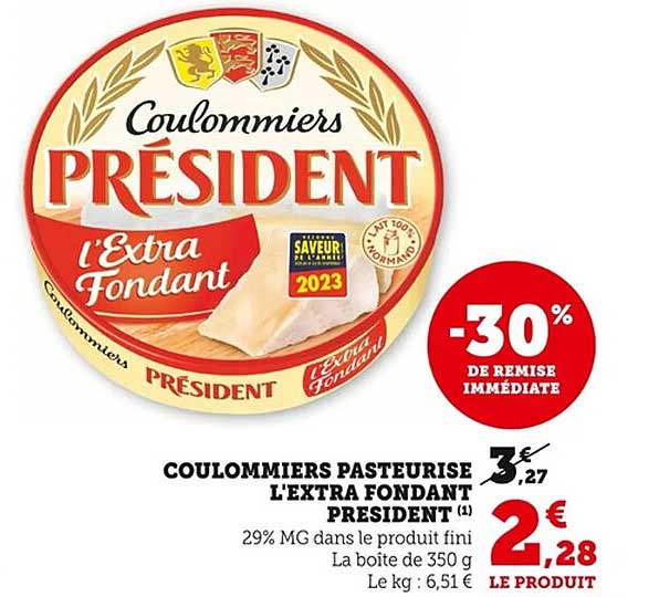 COULOMMIERS PASTEURISE L'EXTRA FONDANT PRÉSIDENT