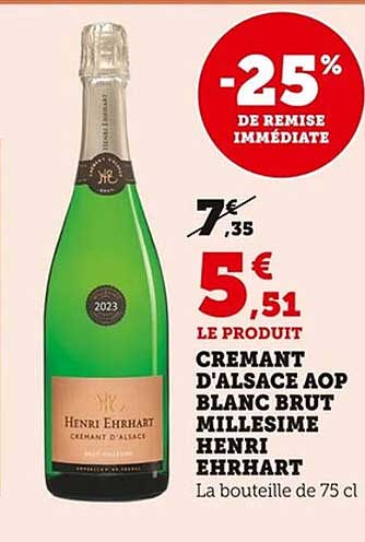 CREMANT D'ALSACE AOP BLANC BRUT MILLESIME HENRI EHRHART