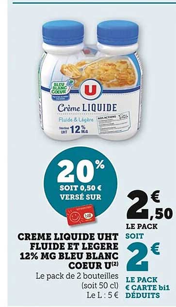 CRÈME LIQUIDE UHT FLUIDE ET LÉGÈRE 12% MG BLEU BLANC CŒUR