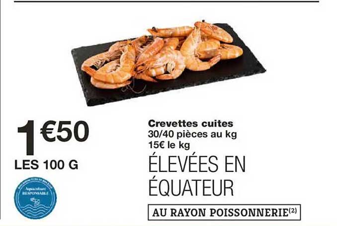 Crevettes cuites 30/40 pièces au kg