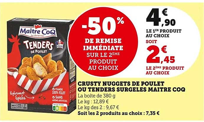Crusty Nuggets de Poulet ou Tenders Surgelés Maître Coq