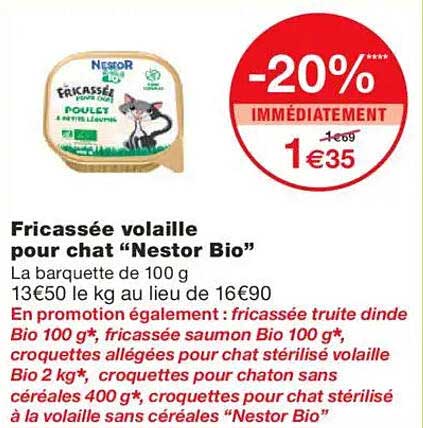 Fricassée volaille pour chat “Nestor Bio”
