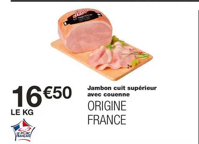 Jambon cuit supérieur avec couenne