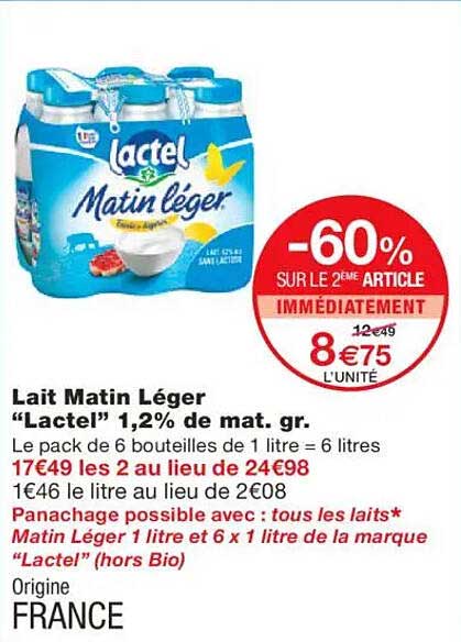 Lait Matin Léger “Lactel” 1,2% de mat. gr.