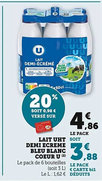 LAIT UHT DEMI ÉCREMÉ BLEU BLANC CŒUR U
