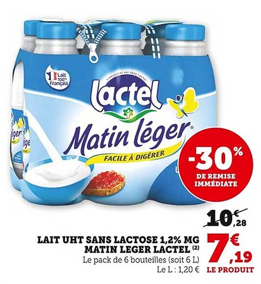 LAIT UHT SANS LACTOSE 1,2% MG MATIN LEGER LACTEL