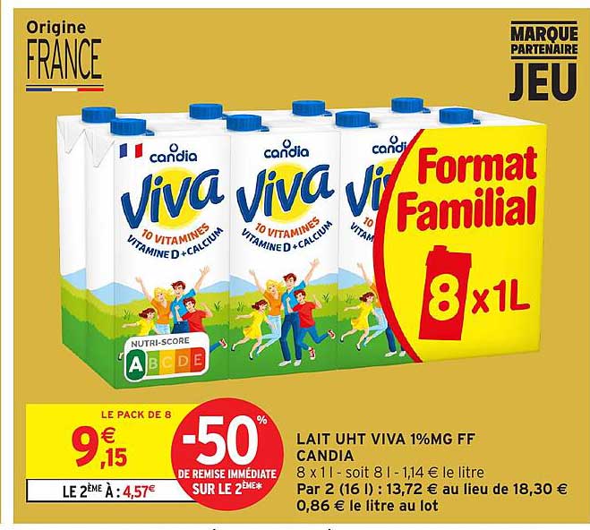 LAIT UHT VIVA 1%MG FF CANDIA