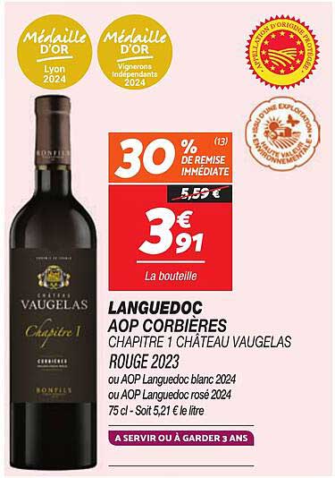 LANGUEDOC AOP CORBIÈRES CHAPITRE 1 CHÂTEAU VAUGELAS ROUGE 2023
