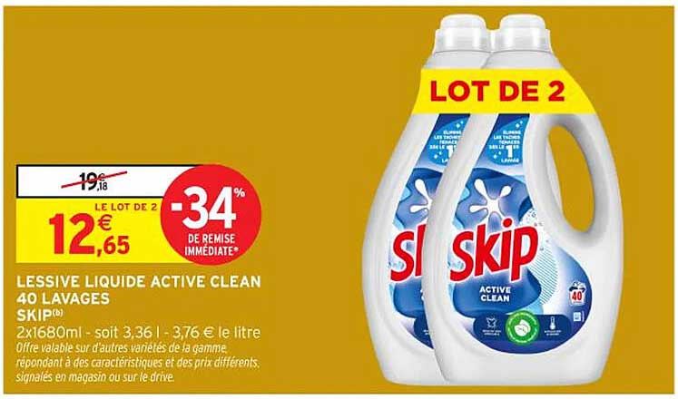 LESSIVE LIQUIDE ACTIVE CLEAN 40 LAVAGES