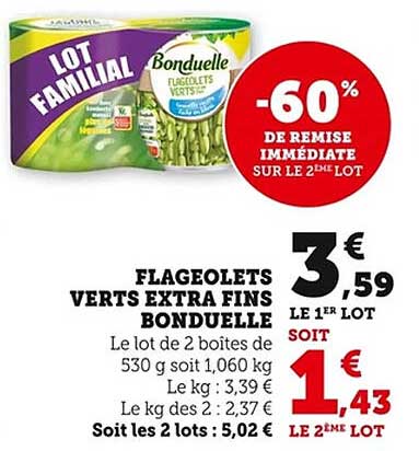 LOT FAMILIAL - Flageolets verts extra fins Bonduelle