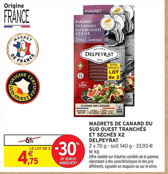 MAGRETS DE CANARD DU SUD OUEST TRANCHÉS ET SÉCHÉS X2 DELPEYRAT
