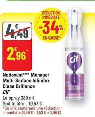 Nettoyant*** Ménager Multi-Surface Infinite+ Clean Brillance CIF